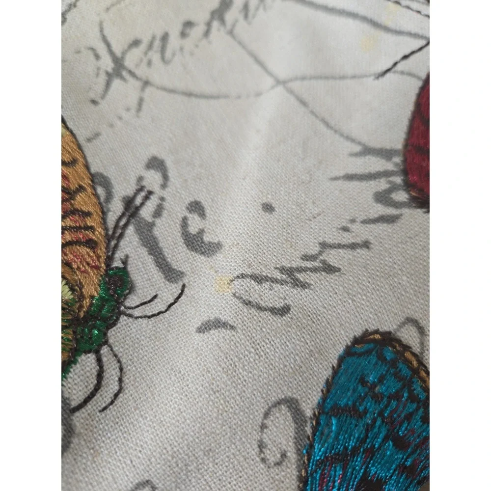 Pier 1 French Script Embroidered Butterfly Pillow Cover 17x17 Zipper No Insert
